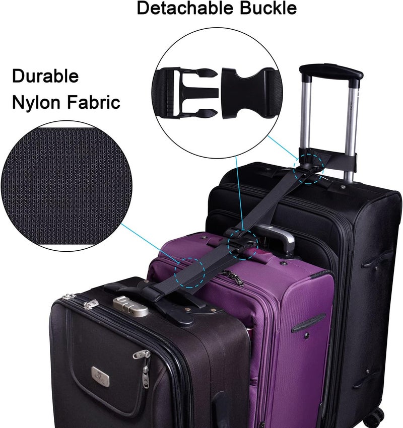 Wisdompro 2 Pcs Add a Bag Luggage Strap, Heavy Duty Adjustable Suitcase Belt Travel Attachment Travel Accessories for Connecting Your Luggage Together - Black (T-Type and Normal) - Image 2